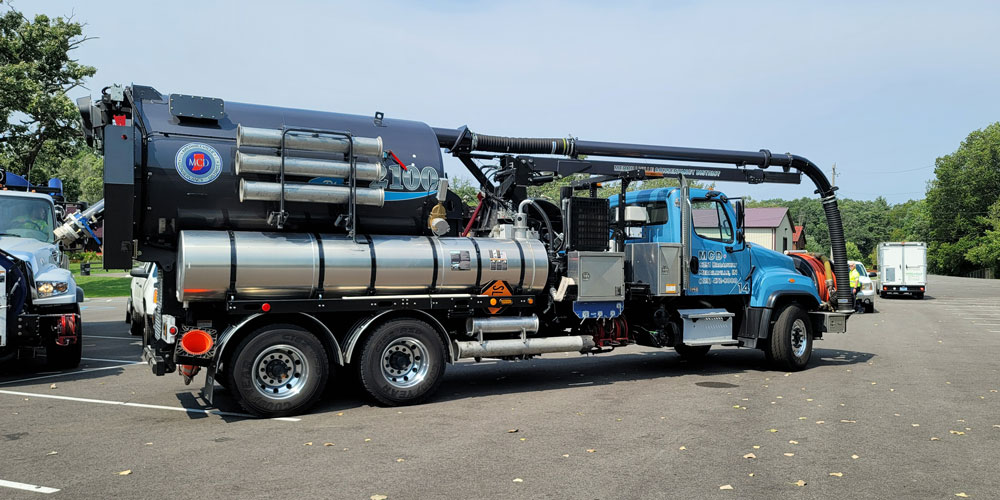 Merrillville Conservancy District industrial vacuum truck parked in a paved lot