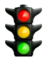 Traffic light graphic showing red, yellow, and green warning levels.